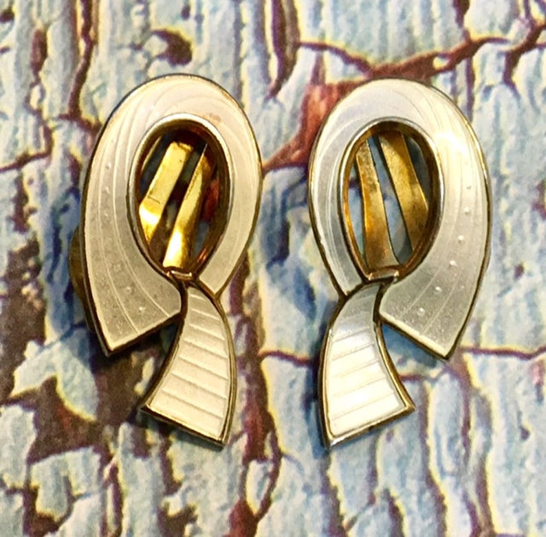 Vintage Ivar Holth Norway Sterling Silver Mid Century Modernist Earrings 361