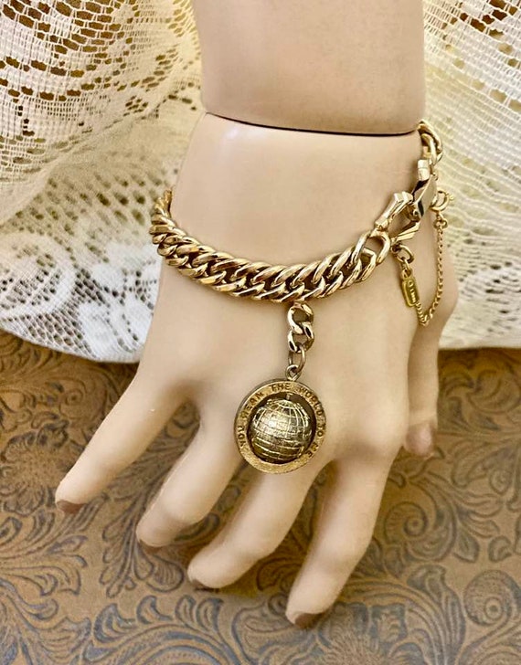 Vintage Monet Globe Charm Bracelet               … - image 1