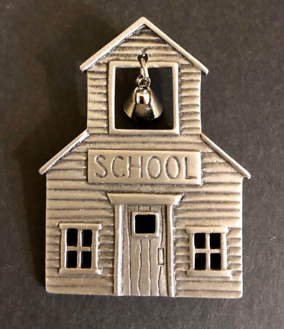 Vintage Signed JJ School House~Dangling Bell Charm