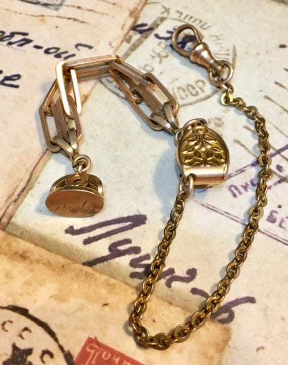 Vintage Watch Chain with Engraved Fob