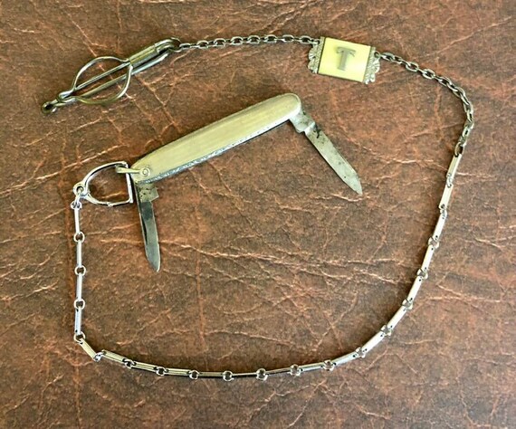 Vintage Pocket Watch Chain and Knife             … - image 10