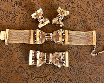 Vintage HOBE malla arco Rhinestone Demi Parure 770