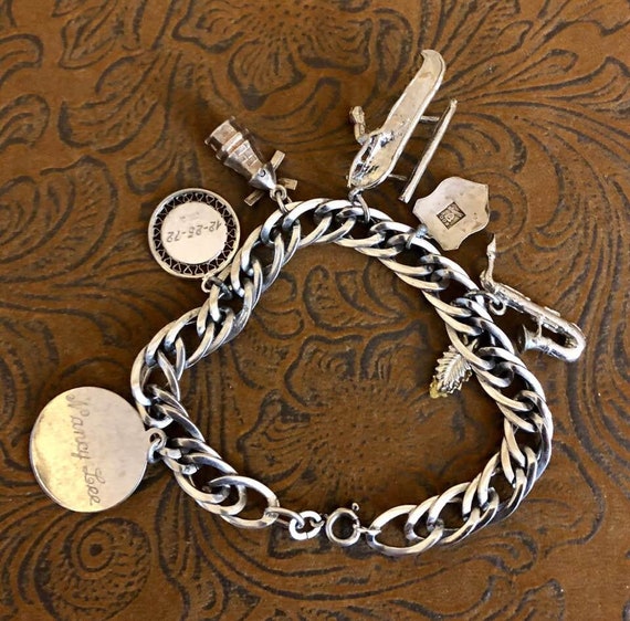 Big Chunky Vintage Silver Charm Bracelet
