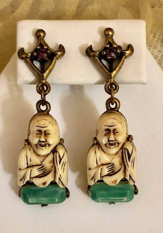 Vintage SELRO Style Buddha Earrings - image 1