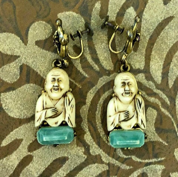 Vintage SELRO Style Buddha Earrings - image 6