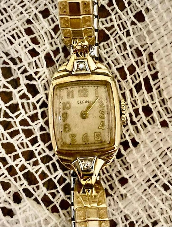 Vintage Elgin 10K Gold Filled Diamond Watch      … - image 1
