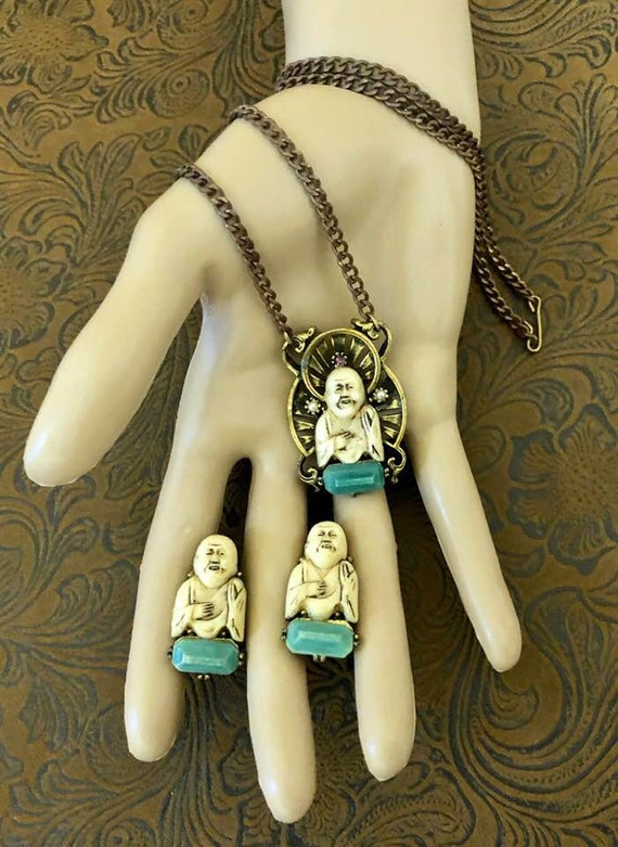 Vintage SELRO Style Buddha Necklace and Earrings - image 3