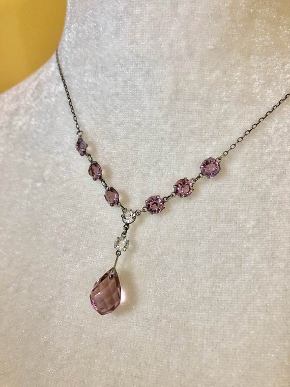 Vintage Sterling Silver Lilac Paste Necklace      