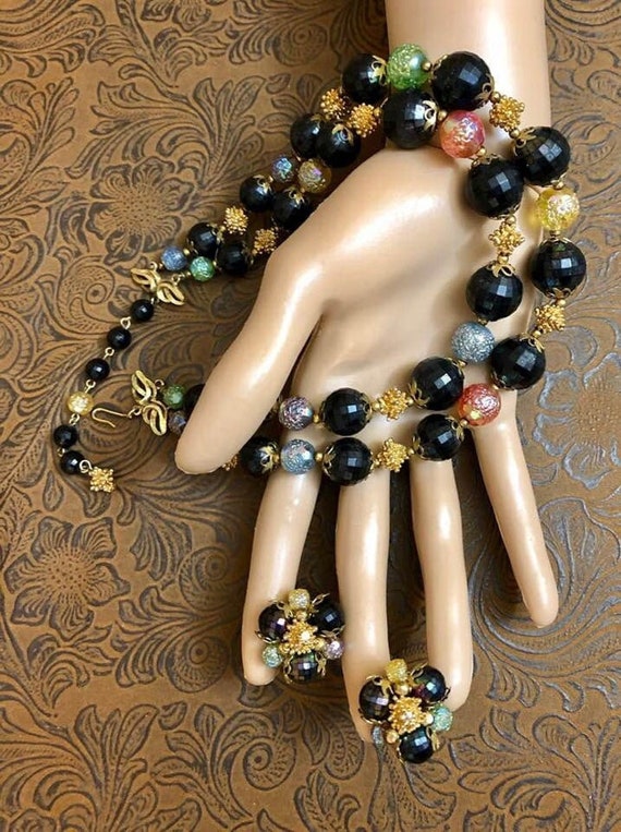 Vintage Deauville Double-Strand Beaded Choker and… - image 1