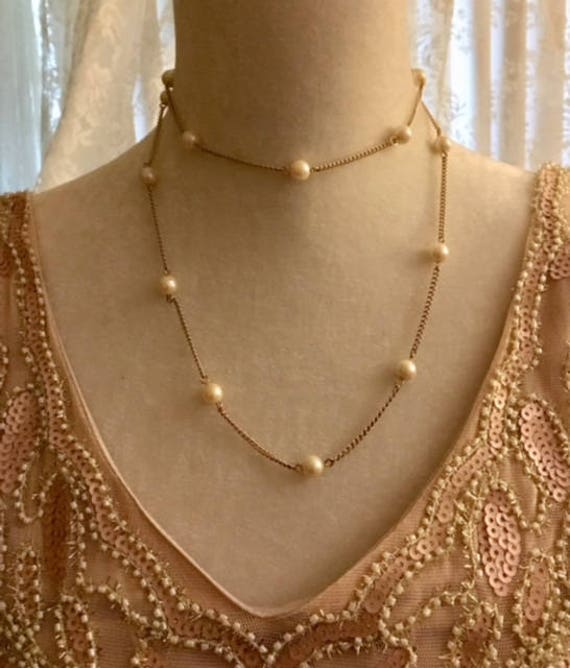 Vintage Sarah Coventry Faux Pearl Chain Necklace … - image 1