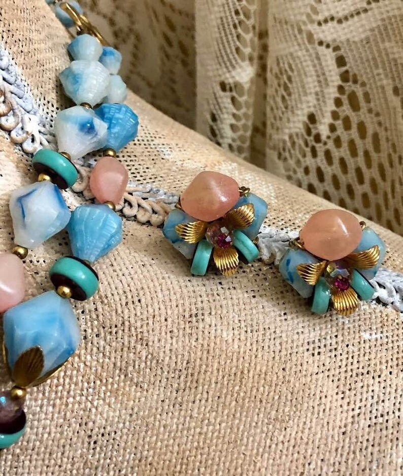 Vintage Deauville Double-Strand Beaded Choker and Earring Set 864