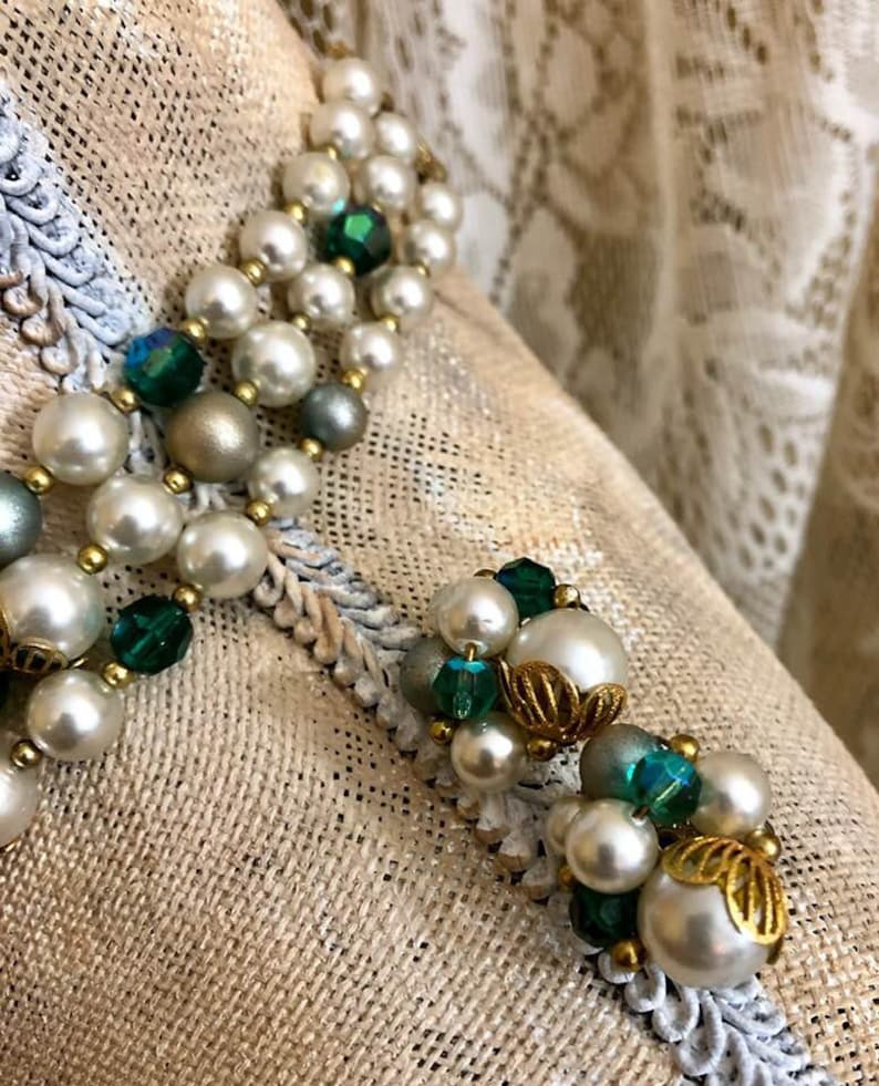 Vintage Deauville Three-Strand Beaded Choker and Earrings 845