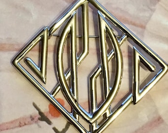 Vintage Monet Silver Tone Monogram Style Brooch         198