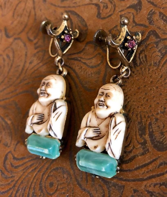 Vintage SELRO Style Buddha Earrings - image 4