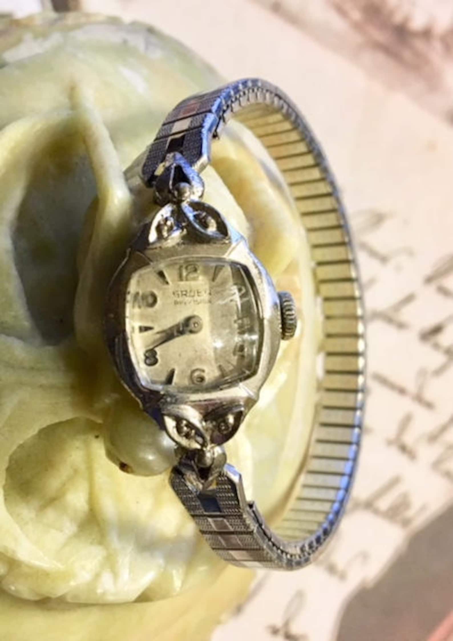 Vintage Ladies Gruen 10K Rolled Gold Plate Watch with Diamonds Etsy