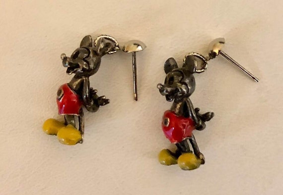 Vintage Sterling Silver Mickey Mouse Pierced Earr… - image 5