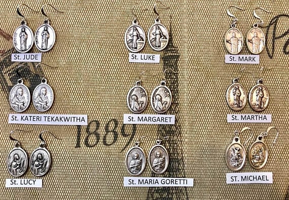 Vintage Saints Medals Earrings           628 - image 3