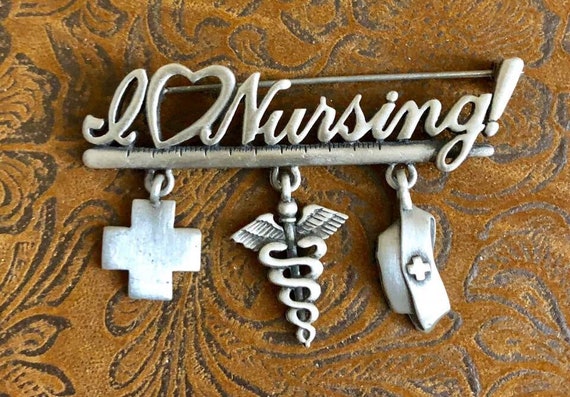 Vintage Signed JJ  I (Heart) Nursing!~Dangling Ch… - image 2