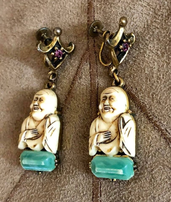 Vintage SELRO Style Buddha Earrings - image 7