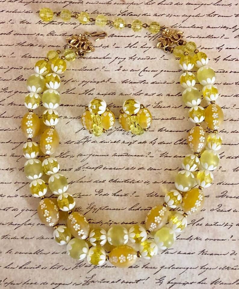 Vintage Deauville Double-Strand Beaded Choker and Earring Set 857
