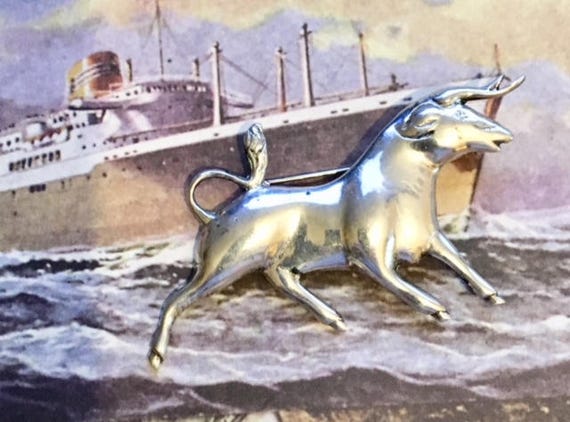 Vintage Sterling Silver Bull Brooch        373 - image 4