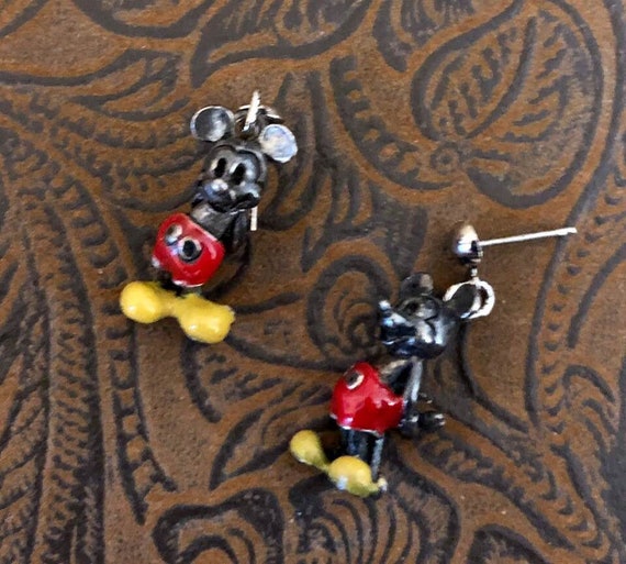 Vintage Sterling Silver Mickey Mouse Pierced Earr… - image 7