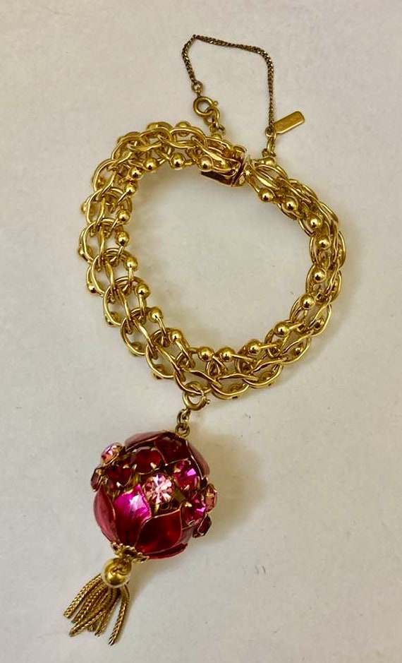 Vintage Monet Charm Bracelet with Jeweled Ball   … - image 8
