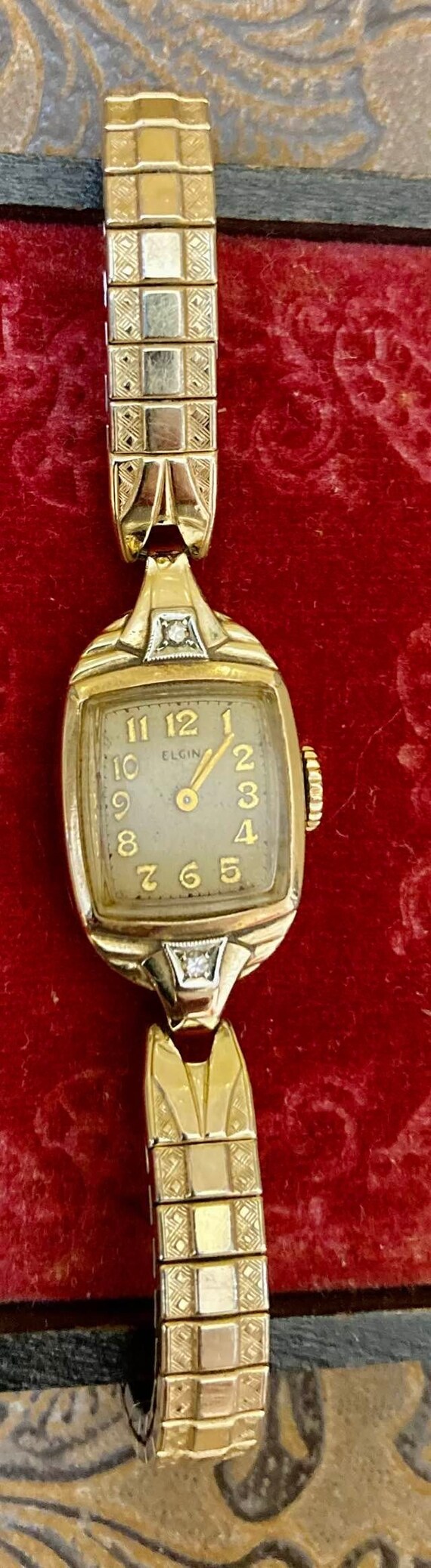 Vintage Elgin 10K Gold Filled Diamond Watch      … - image 4