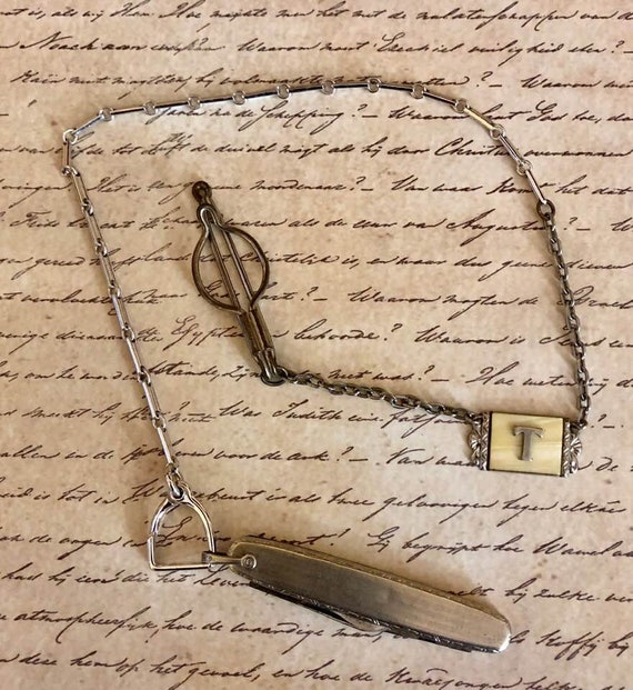 Vintage Pocket Watch Chain and Knife             … - image 5