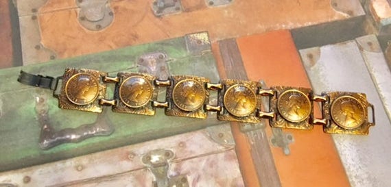 Vintage Canadian Penny Copper Panel Bracelet     … - image 4