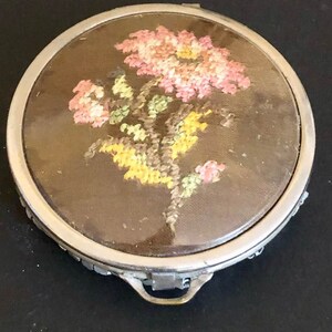 Vintage Needlepoint Compact with Chainmail Mesh Base         232