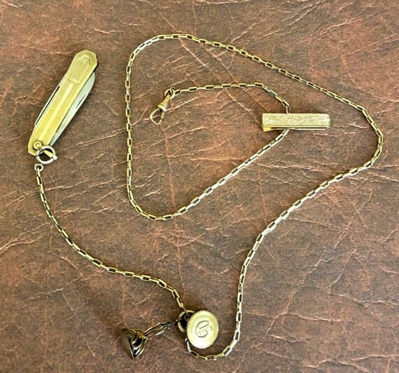 Vintage Pocket Watch Chain Knife and Fobs … Gem