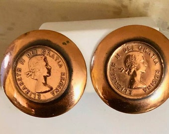 Vintage Canadian Penny Copper Earrings                          QE12