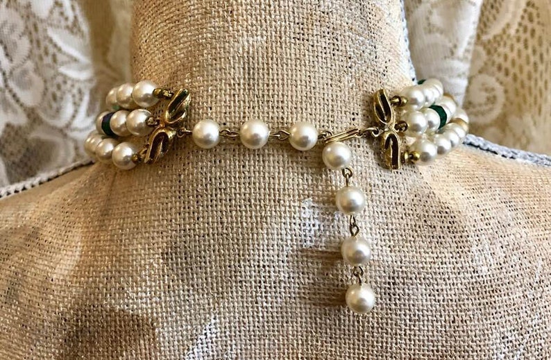 Vintage Deauville Three-Strand Beaded Choker and Earrings 845