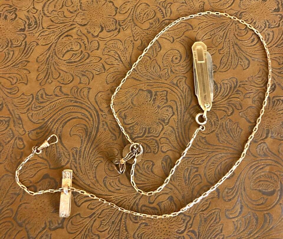 Vintage Pocket Watch Chain Knife and Fobs 1021 Etsy