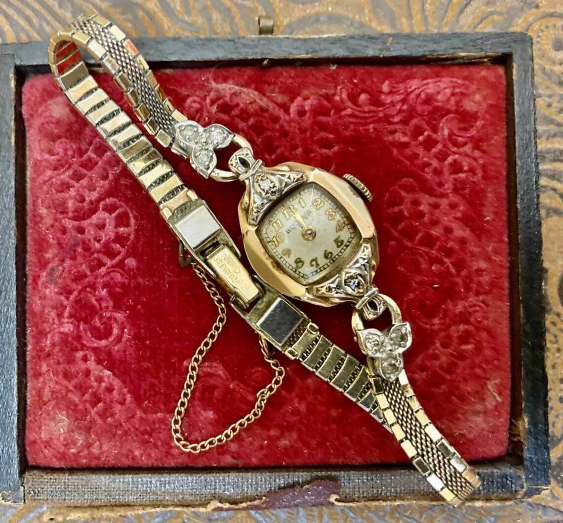 Vintage Bulova 10K Gold Filled Watch With Diamonds and Box Etsy