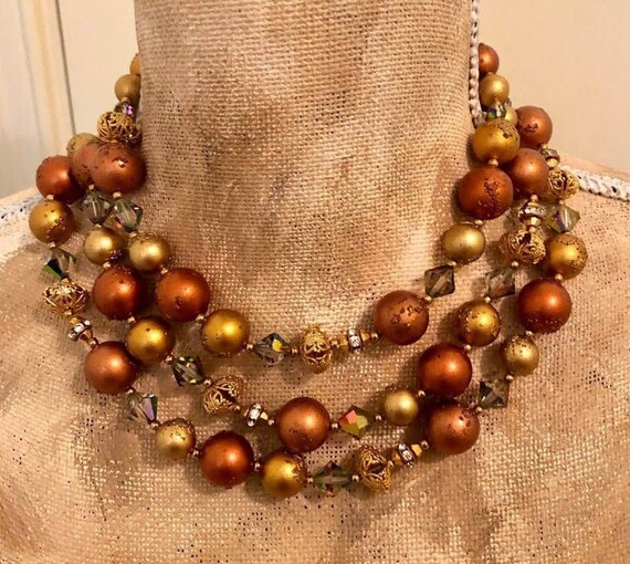 Vintage Deauville Three-Strand Beaded Choker and … - image 3