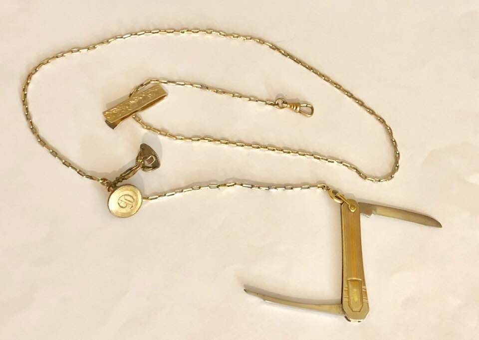Vintage Pocket Watch Chain Knife and Fobs 1021 Etsy