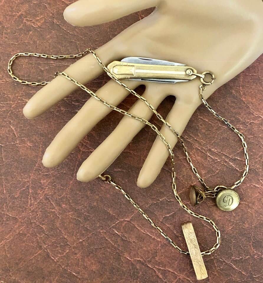 Vintage Pocket Watch Chain Knife and Fobs 1021 Etsy