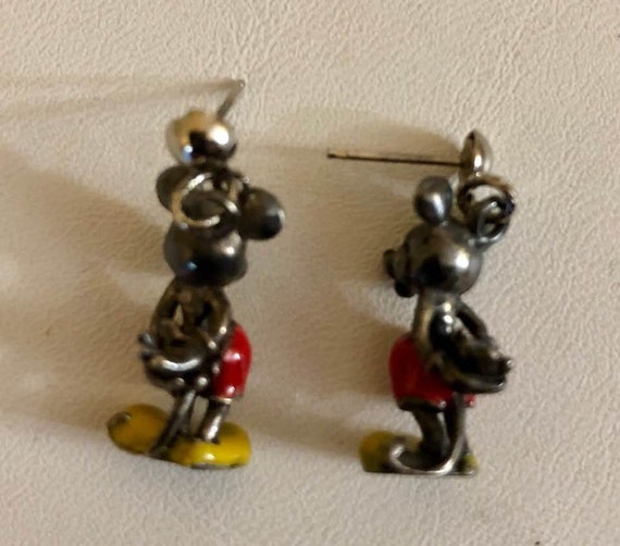 Vintage Sterling Silver Mickey Mouse Pierced Earr… - image 4