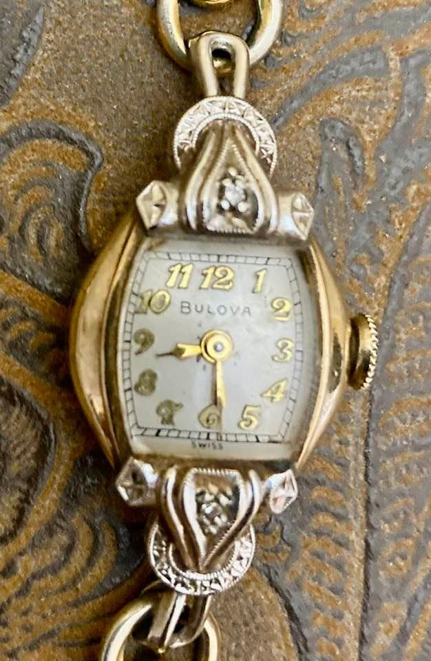 Vintage Bulova 10K Gold Filled Watch With Diamonds and Box  display picture 3