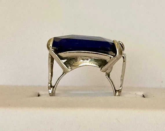 Vintage Art Deco Sterling Silver Blue Glass Paste… - image 6