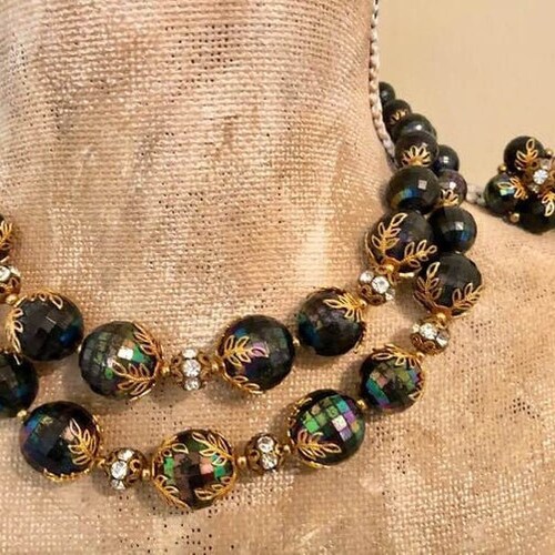 Vintage Deauville Double-Strand Beaded shops Choker and Earring Set 852