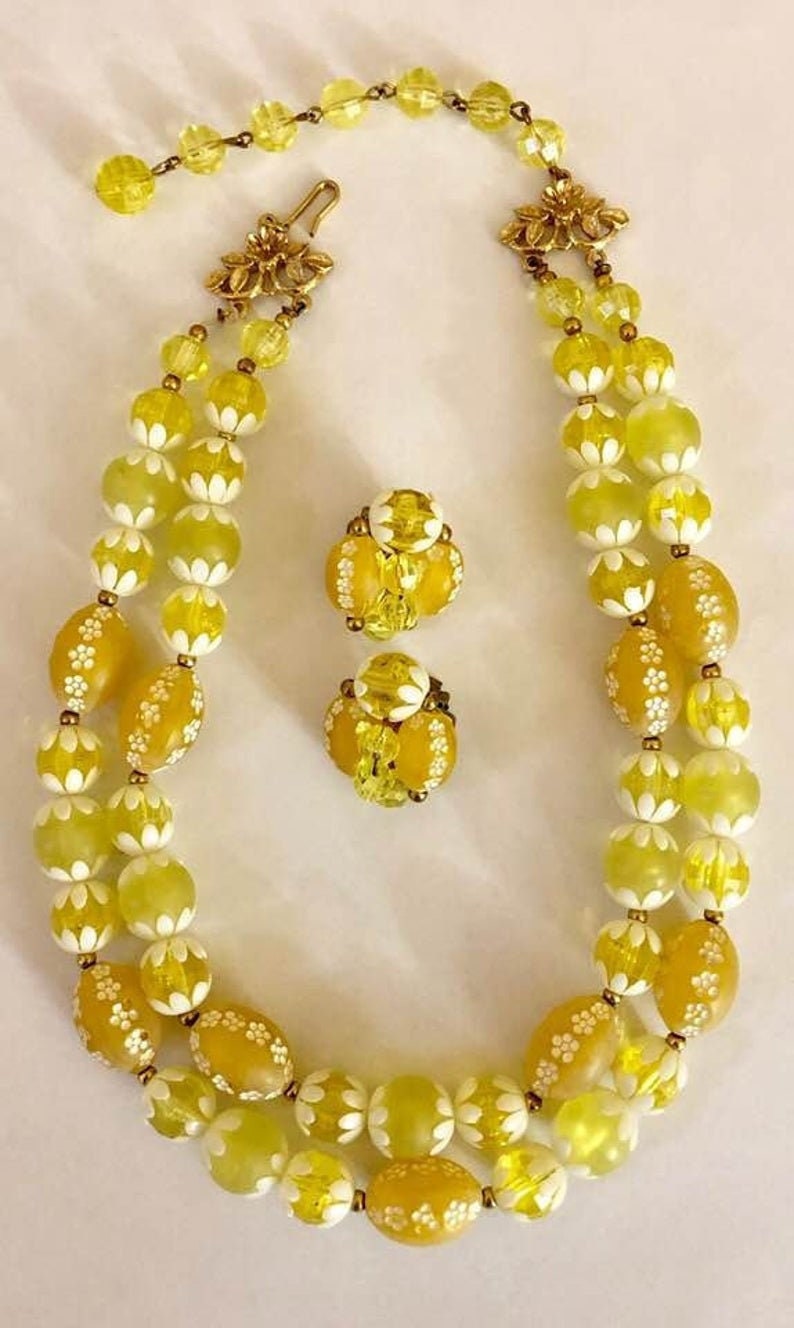 Vintage Deauville Double-Strand Beaded Choker and Earring Set 857