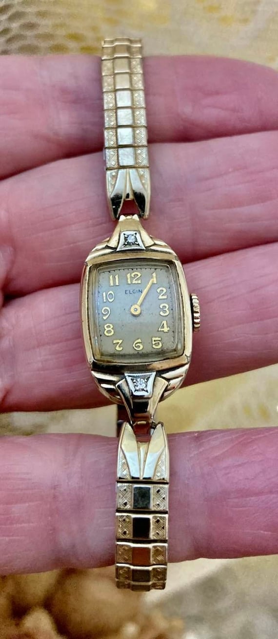 Vintage Elgin 10K Gold Filled Diamond Watch      … - image 5