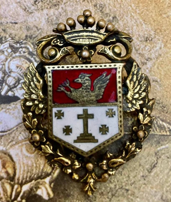 Vintage Coro Coat of Arms Brooch                 … - image 1