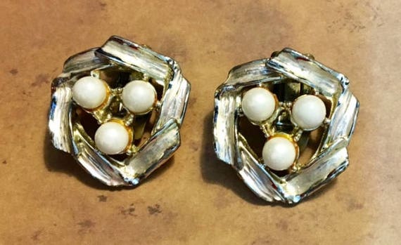 Boucles D'Oreilles Clips Vintage Argentées - Marque JUDY LEE - Occasion Bon État