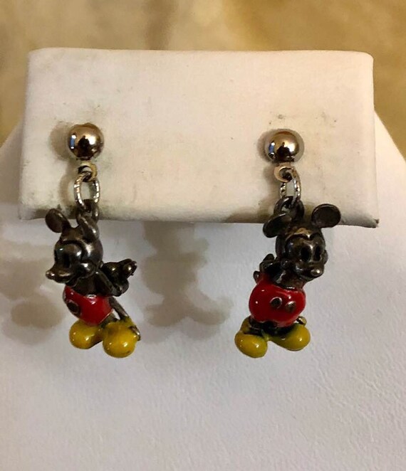 Vintage Sterling Silver Mickey Mouse Pierced Earr… - image 1