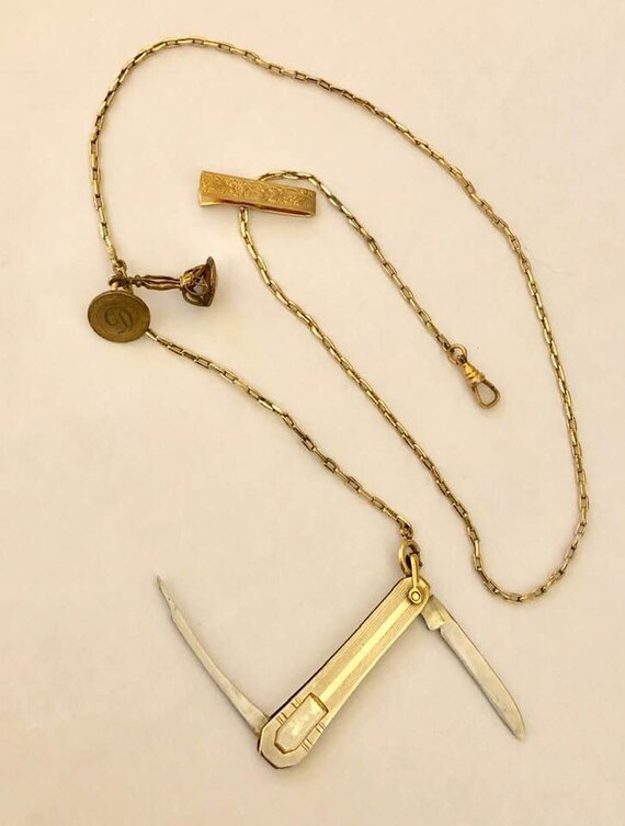 Vintage Pocket Watch Chain Knife and Fobs … Gem