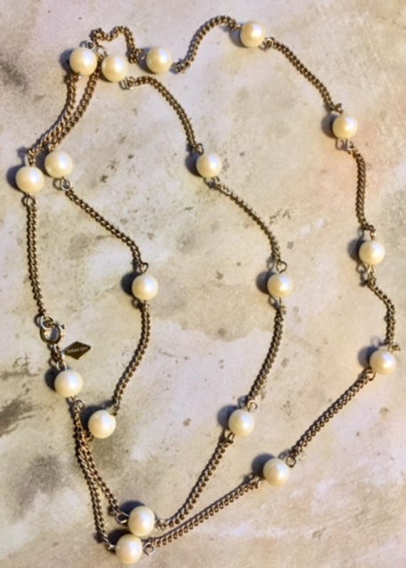 Vintage Sarah Coventry Faux Pearl Chain Necklace … - image 2